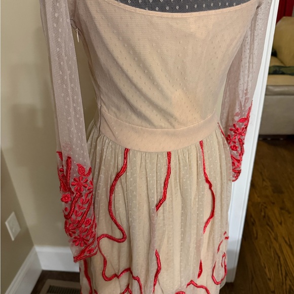 Romantic Nude Alice by Temperly Dress with Red Embroidery - Picture 9 of 11